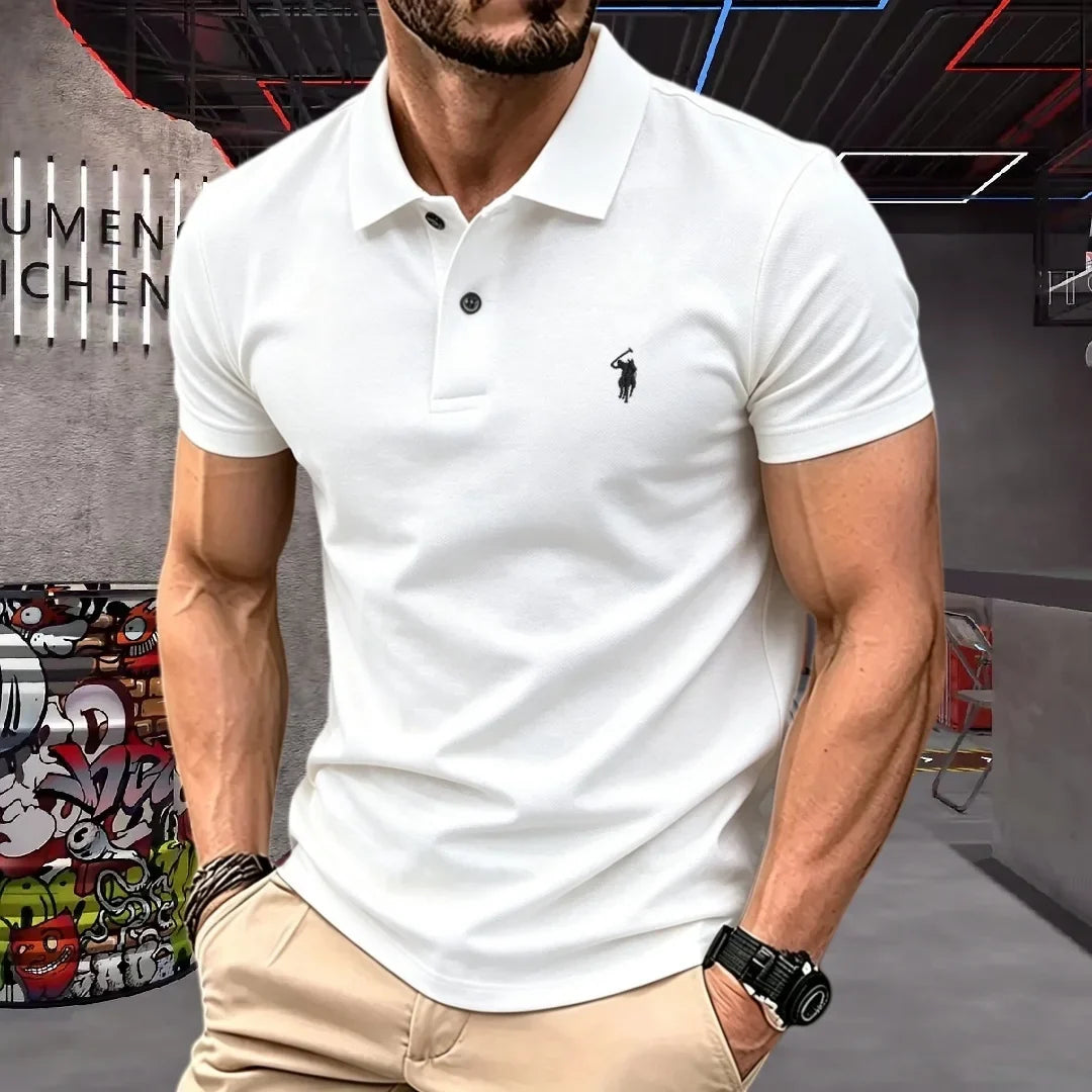 Men's 100% Cotton Luxury Polo Shirt - 2026 Summer Pony Embroidered Golf Casual Top