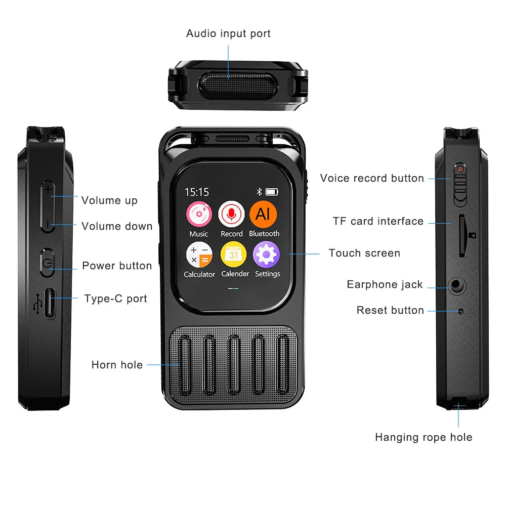 Vandlion V78AI Touchscreen Voice Recorder — Digital Audio & Video Player with 5.3" Display, Bluetooth, and Voice-to-Text Translator