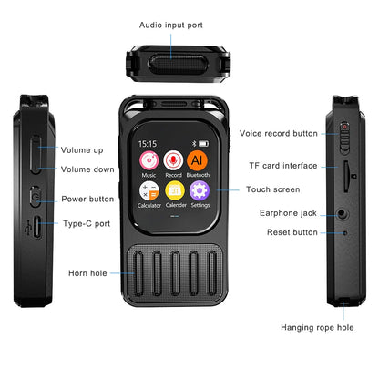 Vandlion V78AI Touchscreen Voice Recorder — Digital Audio & Video Player with 5.3" Display, Bluetooth, and Voice-to-Text Translator