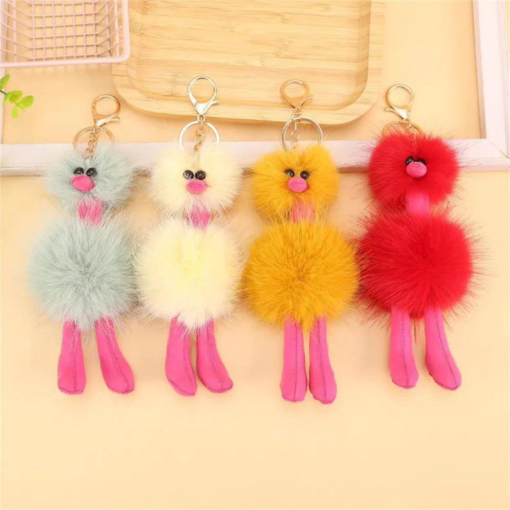 Cute Doll Ostrich Plush Pendant Keychain – Colorful Fur Ball Backpack Key Ring, Creative Gift for Women 2025 Xmas & New Year