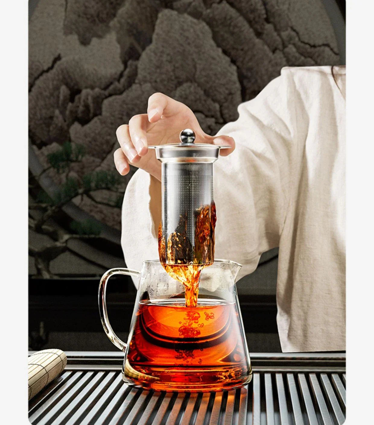 Heat-Resistant Glass Teapot with Stainless Steel Tea Strainer Infuser – Flower Kettle Kung Fu Teaware Set for Puer & Oolong Tea