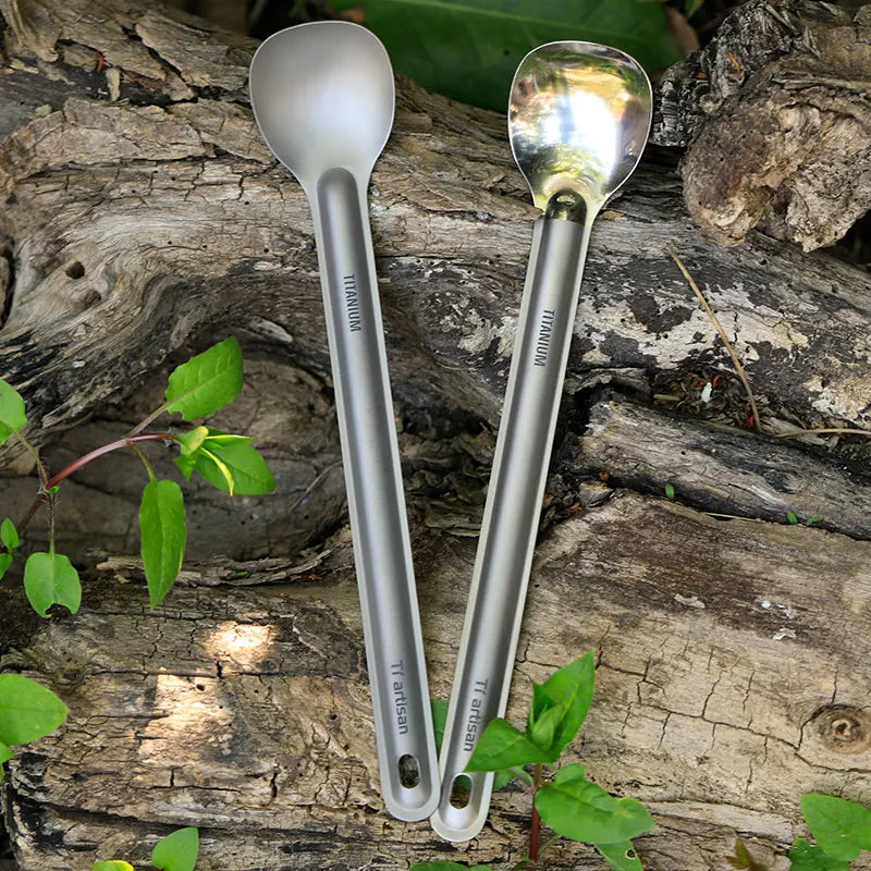 Titanium Long Handle Spork - Ultralight Portable Camping Cutlery for Hiking, Backpacking & Outdoor Dining