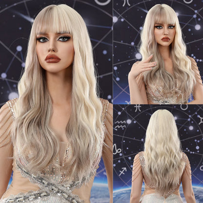 Light Green Long Wavy Synthetic Wig with Bangs – Blackish Green Cosplay & Lolita Style, Heat-Resistant for Women