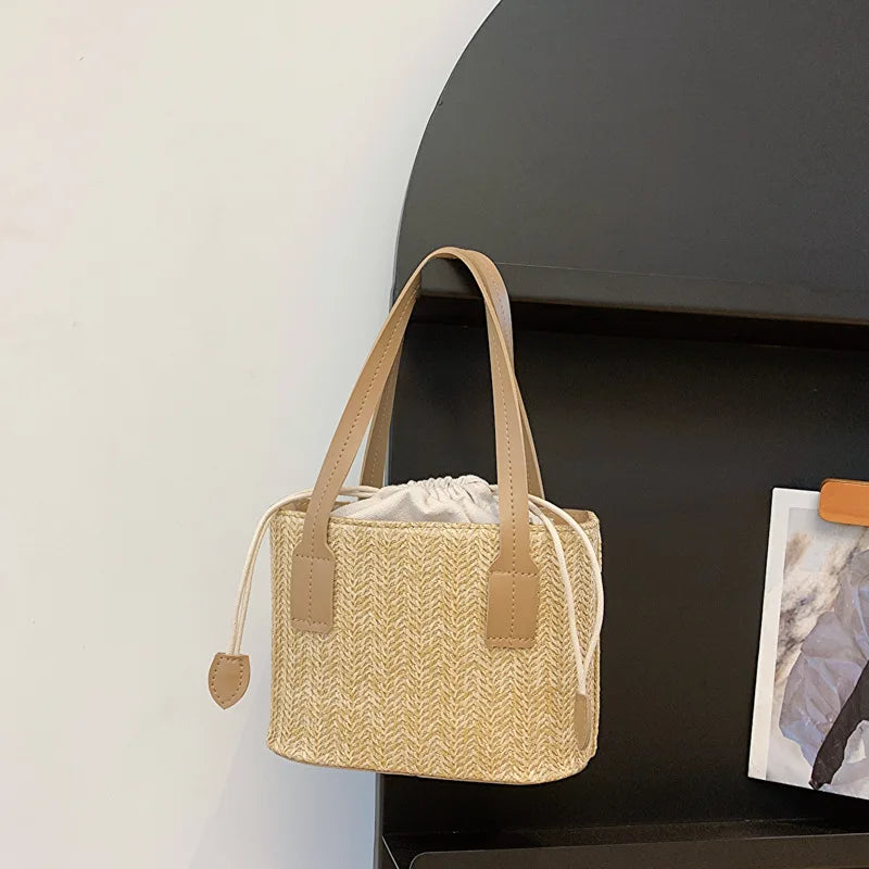 Fashion Straw Bucket Crossbody Bag – Women’s Summer Beach & Travel Shoulder Handbag