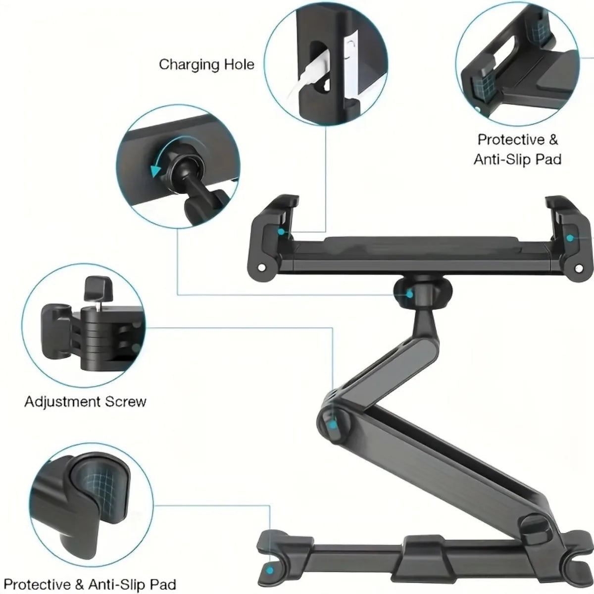Car Tablet Holder - Headrest Mount Stand for iPad Air, Mini & 4.7-12.9" Devices