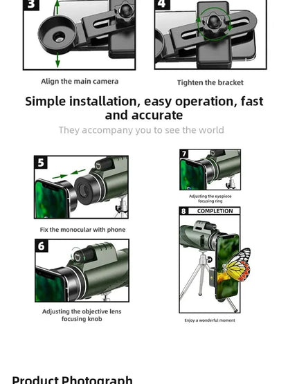 80x100 Portable HD Zoom Telescope | Folding Long-Distance Mini Telescope for Hunting, Camping & Travel