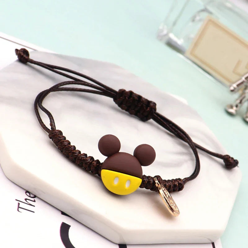 Mickey Mouse Hand-Woven Rope Bracelet – Cute Couple & Friends Fashion Jewelry, Adjustable Student Gift Wristband for Birthday & Casual Wear