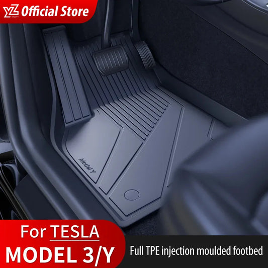 YZ Floor Mats for Tesla Model 3/Y 2021-2023 — Waterproof, Non-Slip TPE Car Accessories