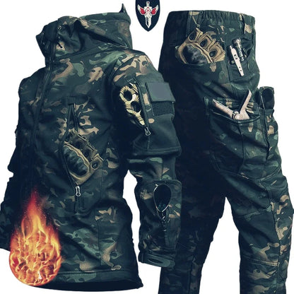 Shark Skin Soft Shell Tactical Suit – Windproof Breathable Plush Outdoor Training Jacket & Pants Set