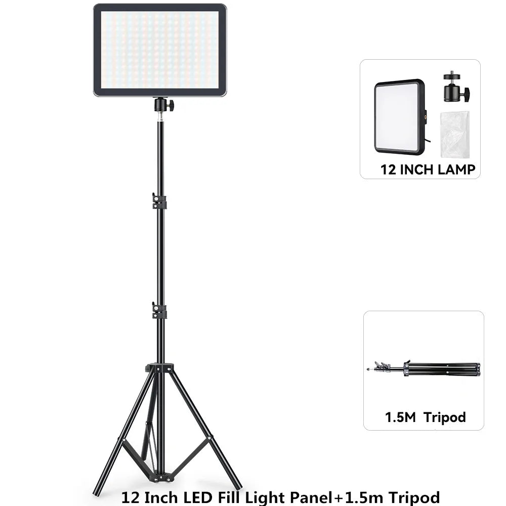 8"/12" LED Video Light Panel Kit – Photography & Streaming Studio Lamp with Tripod Stand for YouTube Live Shoots