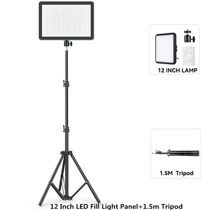 8"/12" LED Video Light Panel Kit – Photography & Streaming Studio Lamp with Tripod Stand for YouTube Live Shoots