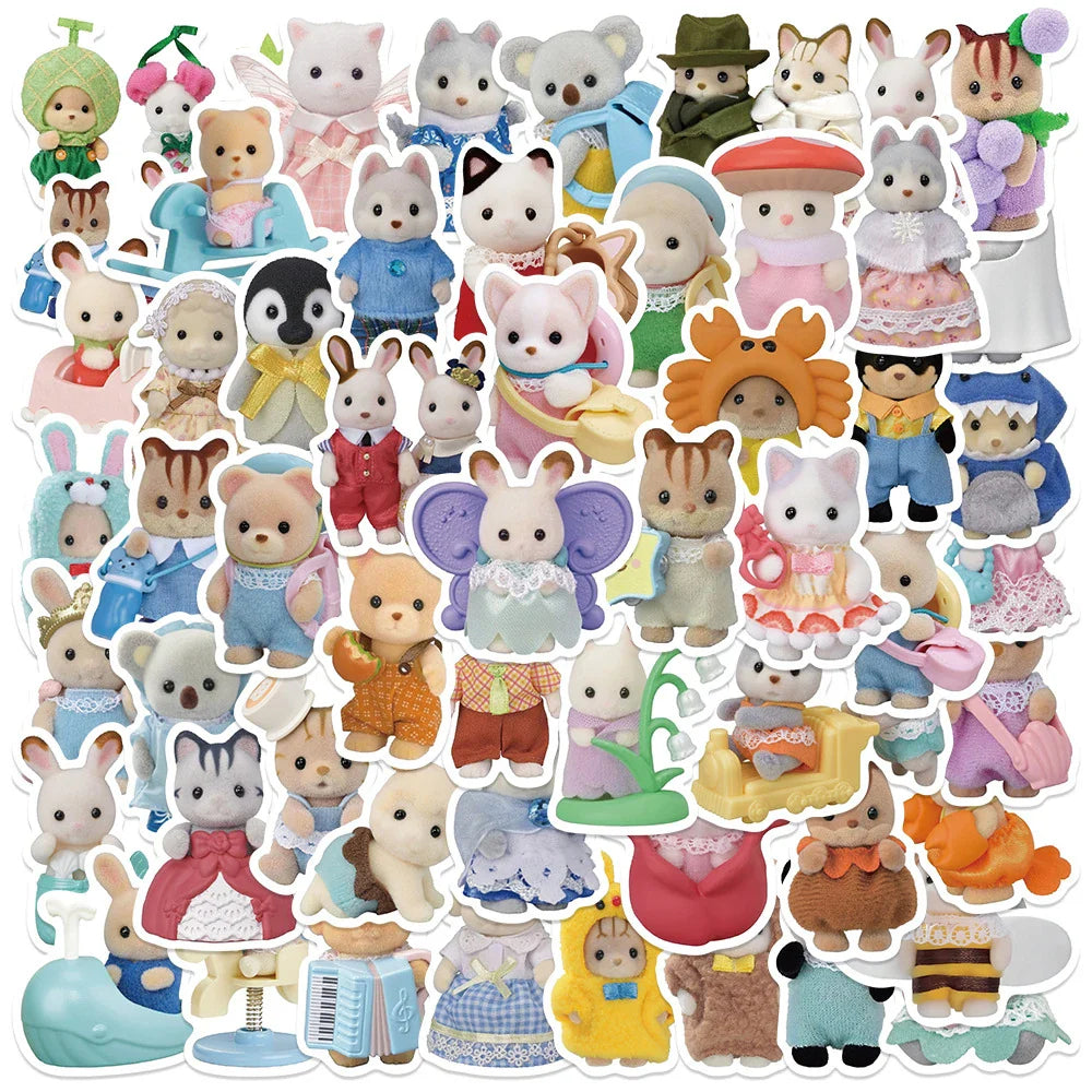 10/30/55pcs Kawaii Calico Critters Stickers — Waterproof Cartoon Decals for Laptops, Scrapbooks & Kids’ Cute Sticker Decor