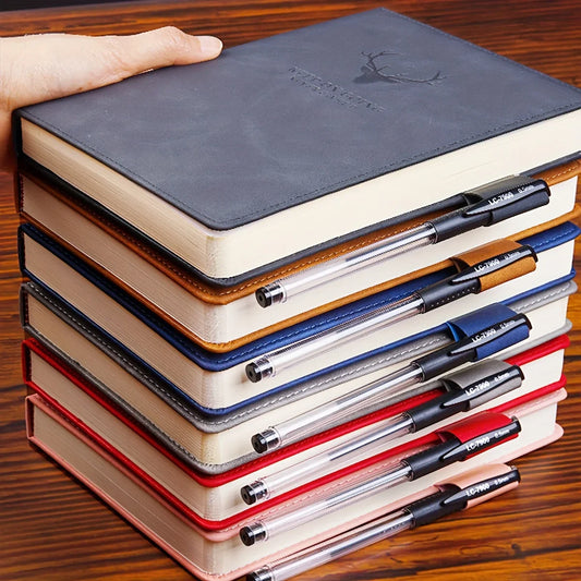 A5 Thickened Deer Head Notebook – Business PU Soft Leather Notepad with Horizontal Lines, School & Office Stationery Supplies