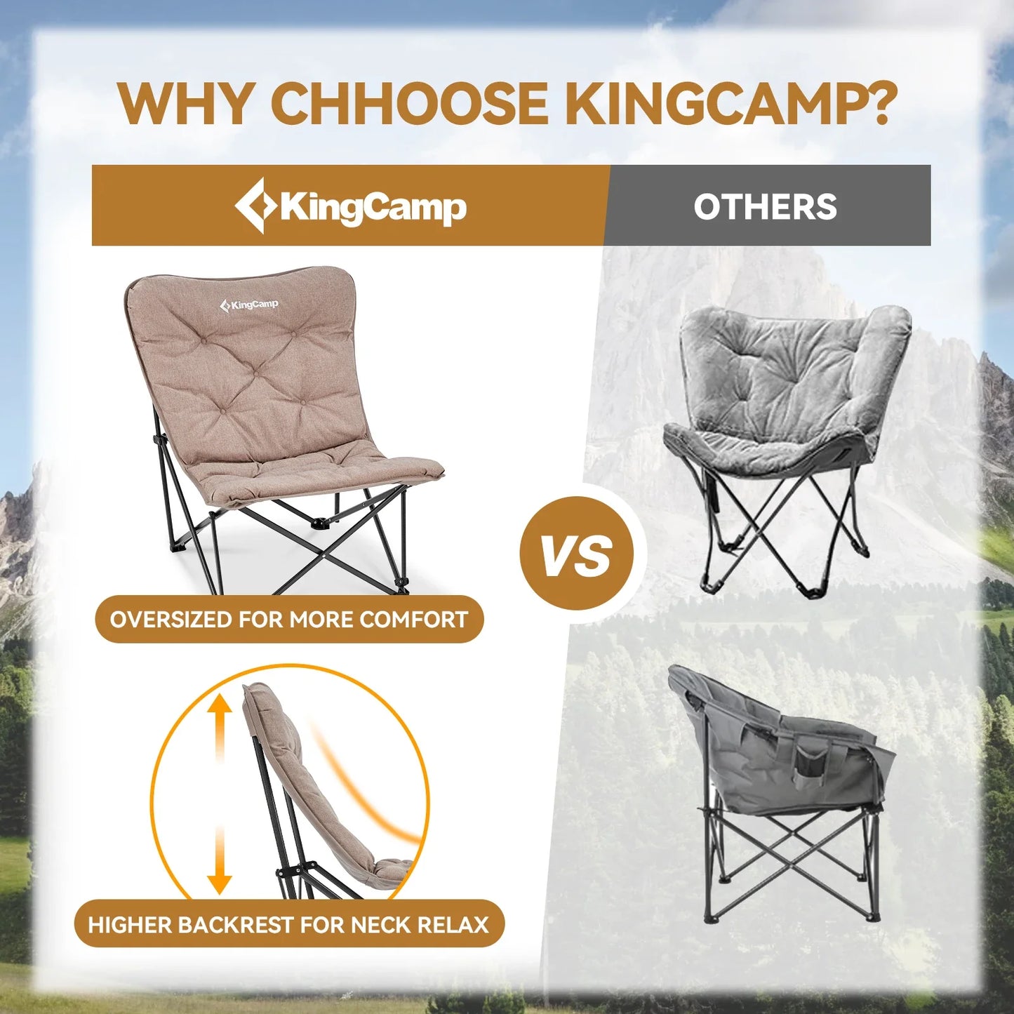 KingCamp Portable Foldable Butterfly Chair – Comfortable Upholstered Seat for Camping, Dorm & Outdoor, 300 lbs