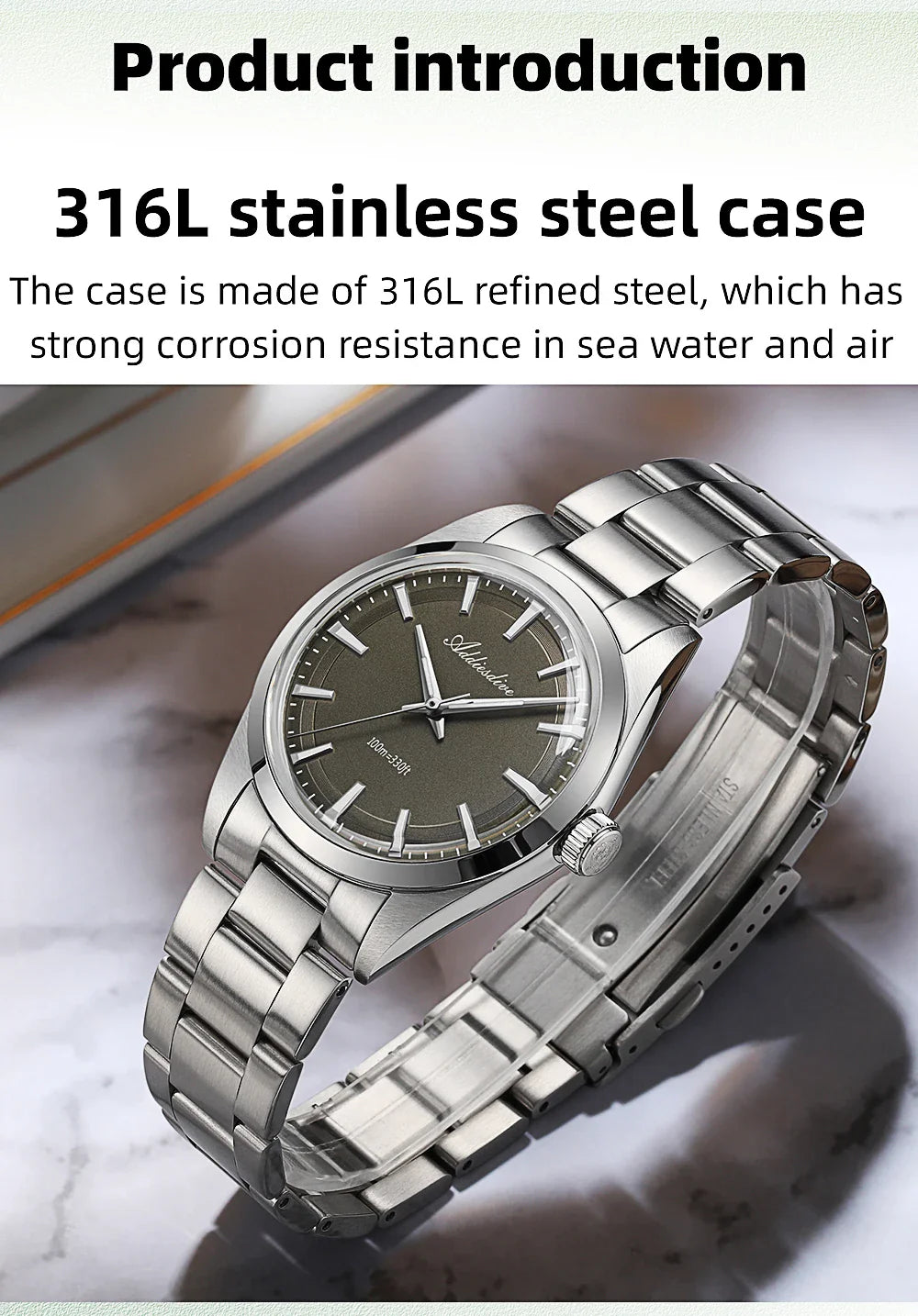 ADDIESDIVE 36MM Men's Stainless Steel Quartz Watch — Luxury Bubble Mirror Glass, 100M Waterproof Timepiece AD2066