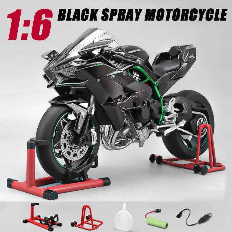 1:6 Kawasaki Ninja 500 H2R Motorcycle Model — Racing Simulation with Sound & Light, Fast & Furious Collectible Toy Gift
