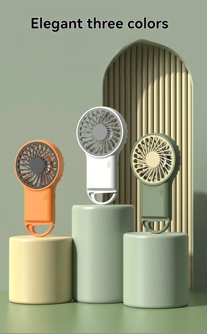 New Foldable USB Rechargeable Mini Fan | Handheld Desktop Fan with Cartoon Design & Hook for Outdoor, Home & Office Use