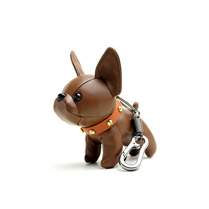 Punk French Bulldog PU Leather Dog Keychain — Fashion Bag Charm for Women Car Key Ring