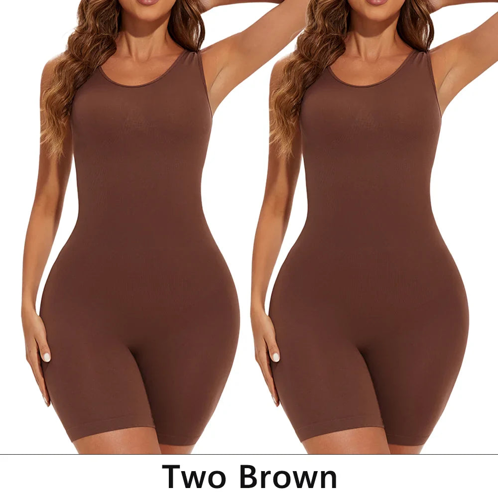 POKARLA Sexy Full Coverage Bodysuit – Seamless Thigh Slimming Wide Shoulder Shapewear Jumpsuit