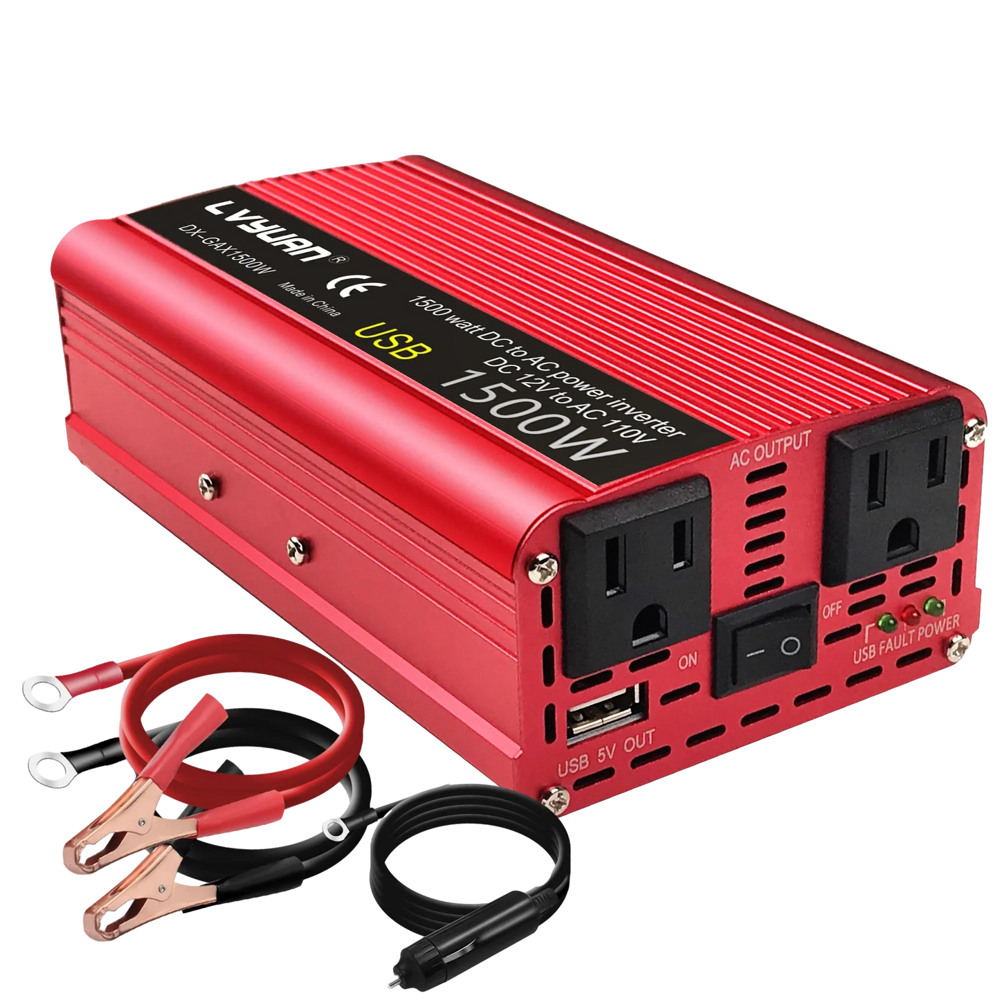 1500W-2600W Car Power Inverter – Portable DC12V to AC110V Charger for Phone, Laptop, Camera with US Socket