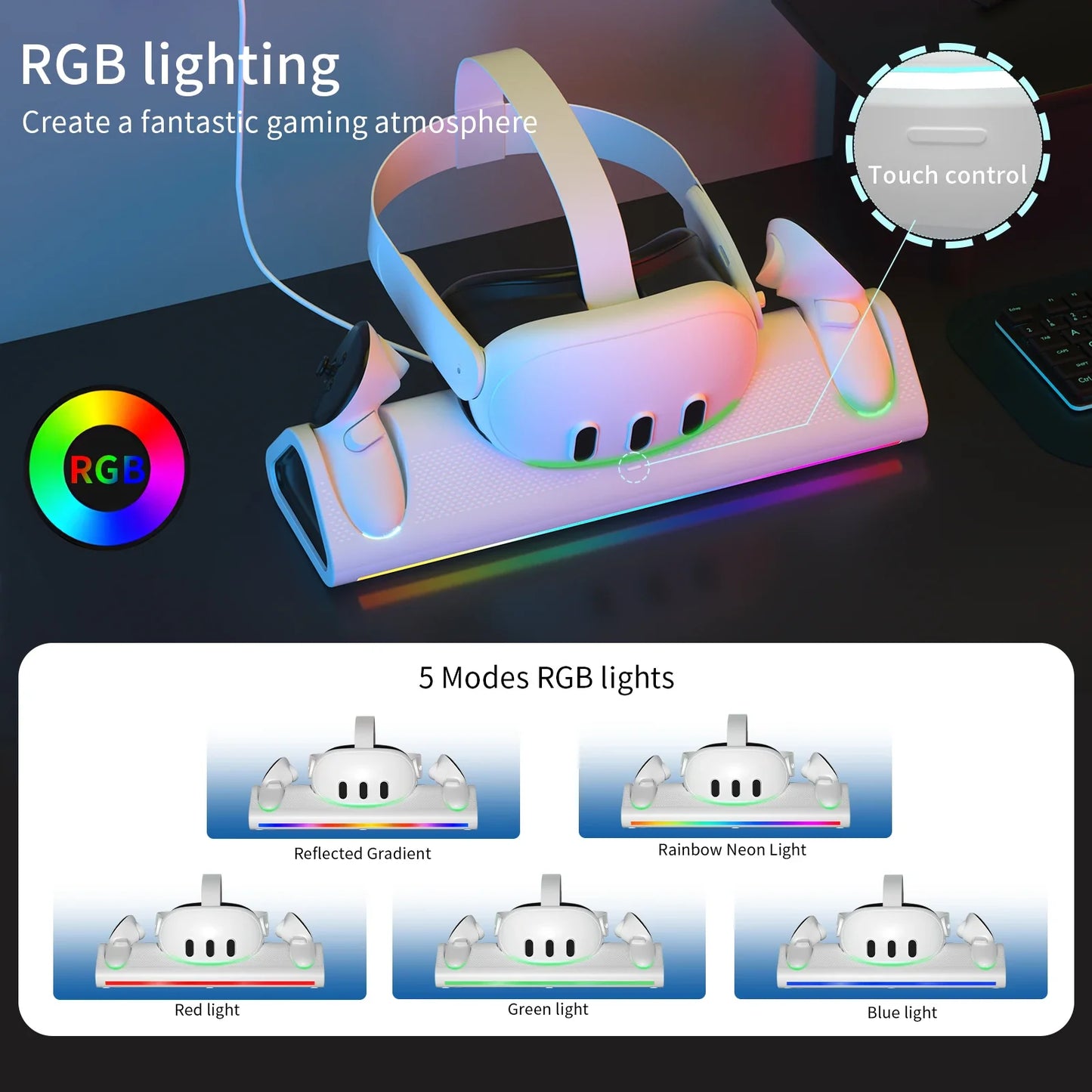 Charging Base for Oculus Quest 3/3S – VR Headset & Controller Charger Dock with LED Indicator, Fast Wall Mount Station
