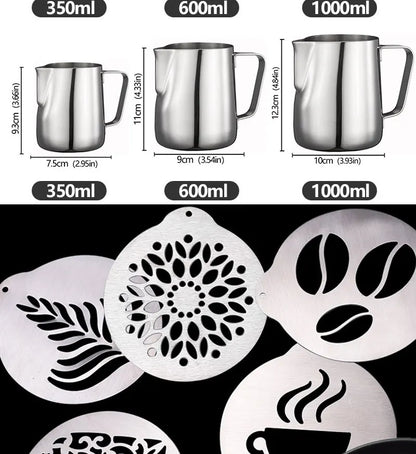 Stainless Steel Milk Frother Jug — Latte Pitcher with Measurement for Coffee & Espresso Barista Tools