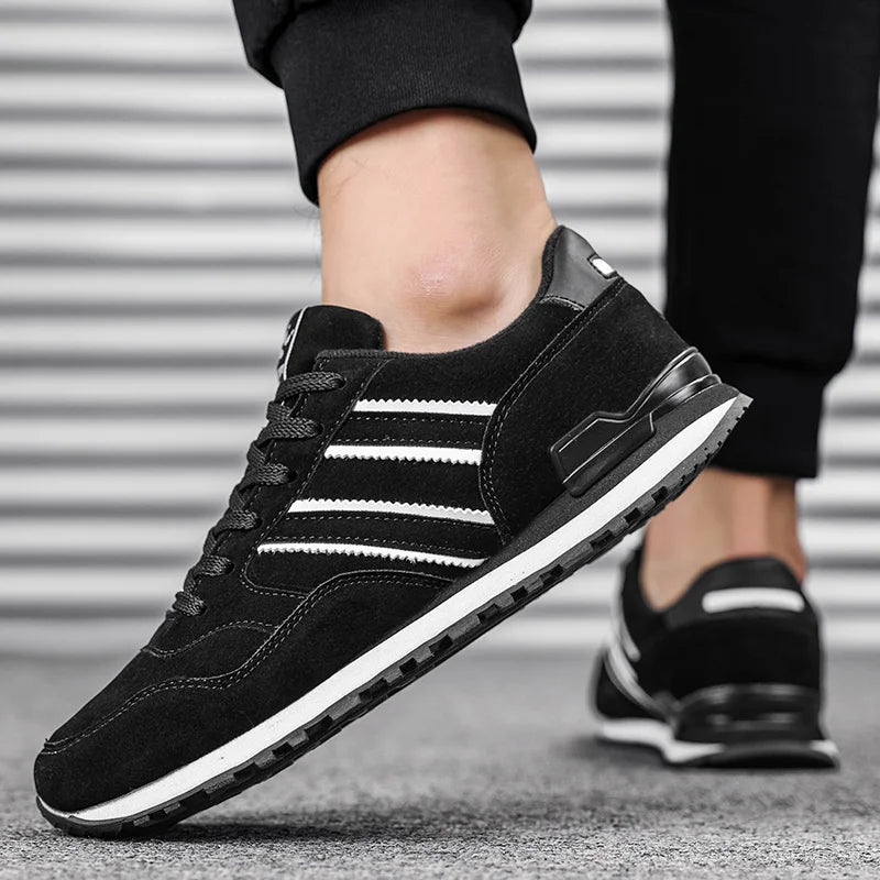 Men's Casual Artificial Leather Sneakers – Lightweight Breathable Lace-Up Flats for Spring & Outdoor Wear
