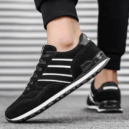 Men's Casual Artificial Leather Sneakers – Lightweight Breathable Lace-Up Flats for Spring & Outdoor Wear