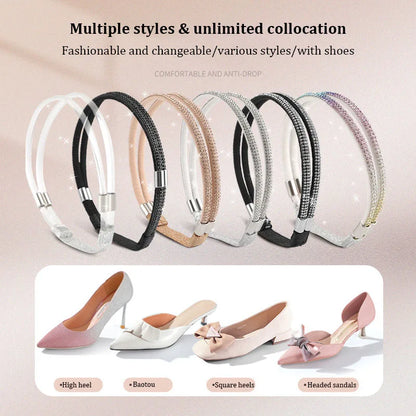 Sparkling Rhinestone High Heels: Anti-Loose Band for Women - Diamond Shoelaces with Anti-Drop Heel Straps - Elastic Fixed Straps