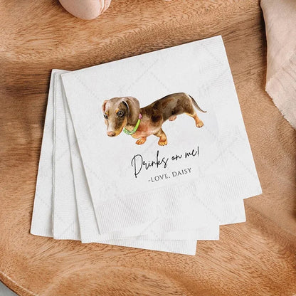50pcs Personalized Wedding Cocktail Napkins – Custom Initials & Pet Portrait Dinner Party Decor