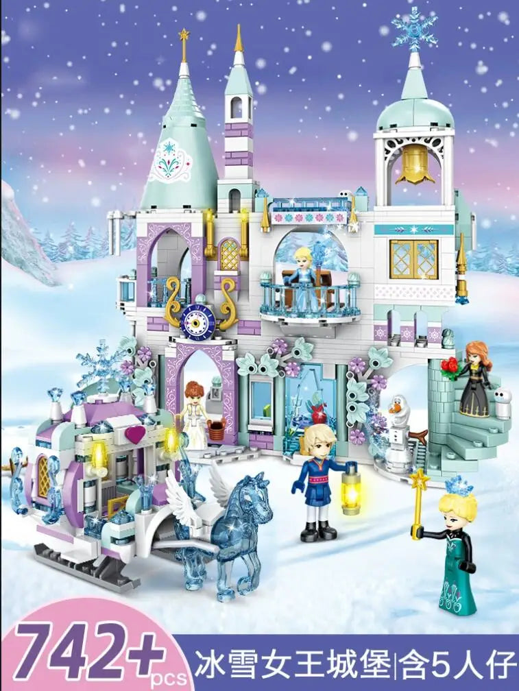 Princess Luxury Ice Castles Playground House Building Blocks Set - Winter Snow Horse Figures Toy for Girls, DIY Gift