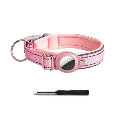 Reflective Heavy-Duty Dog Collar with Adjustable AirTag Holder — For Small, Medium & Large Dogs