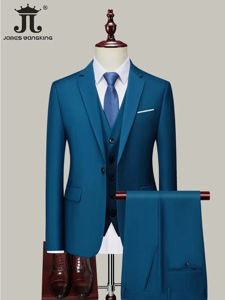 Men's 3 Piece Suit Set - Solid Color Formal Business Jacket Vest Pants Wedding Groom Party Tuxedo Outfit M-6XL