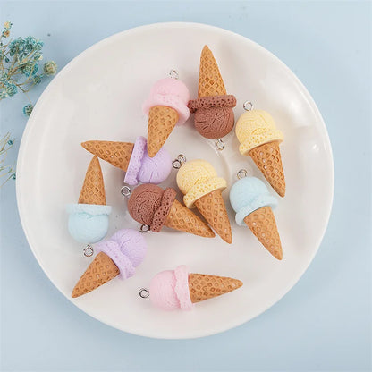 3D Ice Cream Resin Charms - Cute Food-Themed Pendants for DIY Earrings, Keychains & Jewelry Accessories