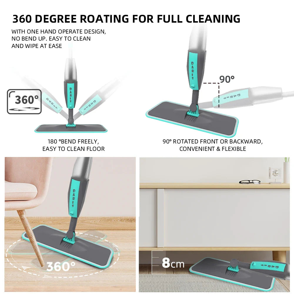 360° Rotation Magic Floor Cleaning Sweeper Broom: Flat Spray Mop with Microfiber Pads for Home Cleaning - Convenient Spin Mop Solution