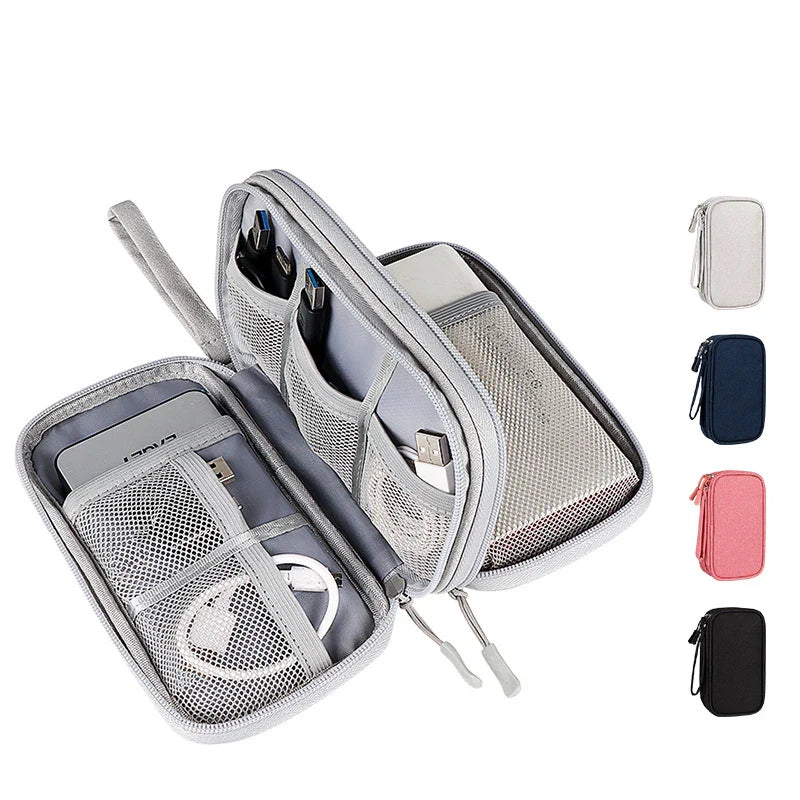 Waterproof Data Cable Storage Bag: Portable Travel Organizer with Double Layers - Carry Case for Cable Cord, USB Charger
