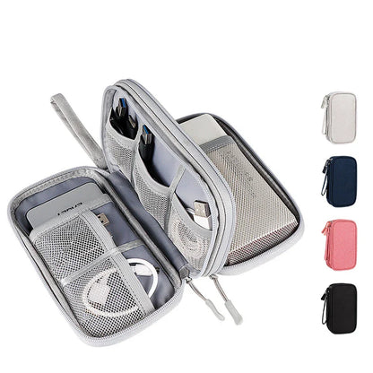 Waterproof Data Cable Storage Bag: Portable Travel Organizer with Double Layers - Carry Case for Cable Cord, USB Charger