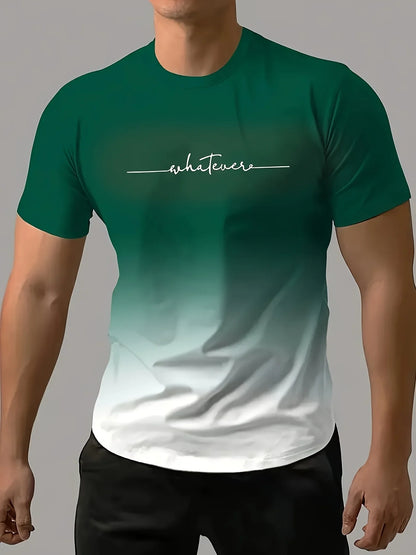 Men's Casual Crew Neck T-Shirt – Gradient Color Short Sleeve for Sports & Everyday Wear