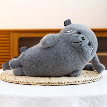 Cute Seal Plush Shoulder Bag - Soft Fluffy Cartoon Crossbody Phone Bag with Adjustable Strap