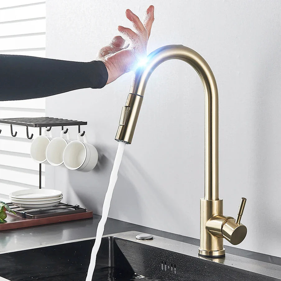 Pull-Out Sensor Black Kitchen Faucet - Sensitive Touch Control Mixer Tap for Kitchen Sink