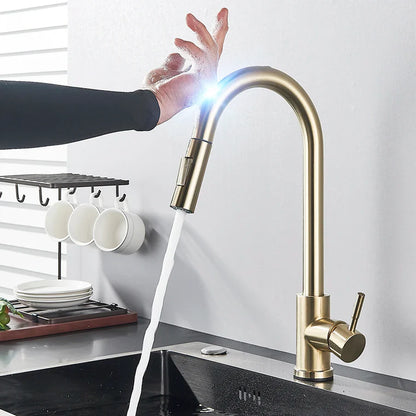 Pull-Out Sensor Black Kitchen Faucet - Sensitive Touch Control Mixer Tap for Kitchen Sink