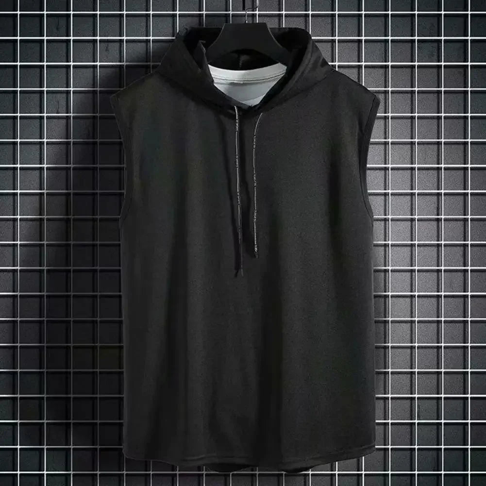 Ice Silk Summer Muscle Hoodie Vest | Sleeveless Bodybuilding Gym Workout Fitness Shirt | High-Quality Hip Hop Sweatshirt Top