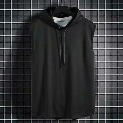 Ice Silk Summer Muscle Hoodie Vest | Sleeveless Bodybuilding Gym Workout Fitness Shirt | High-Quality Hip Hop Sweatshirt Top