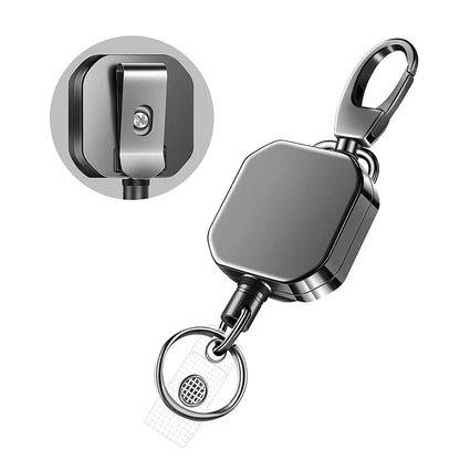 Heavy Duty Retractable Metal Carabiner Keychain with 28.3-Inch Steel Wire Cord – Badge Reel Clip