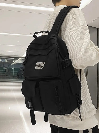 Multi-Pocket Nylon Backpack — Large-Capacity School & Computer Bag for Men & Women