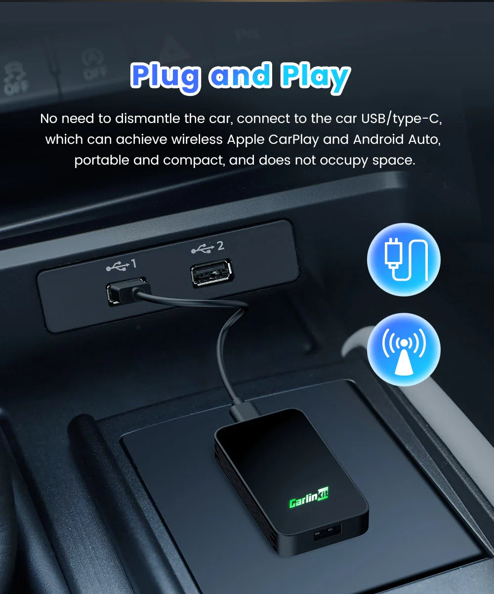 CarlinKit 5.0 & 4.0 Wireless CarPlay & Android Auto Adapter — Waze, Music, Spotify for Audi, Golf, Peugeot, Mazda, KIA, Mercedes, MG