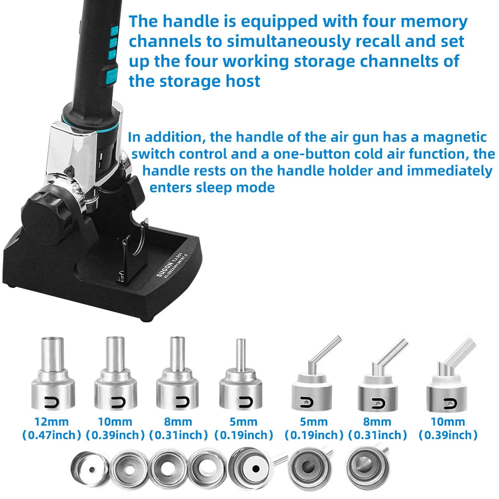 SUGON 8630Pro 1300W Hot Air Gun - Digital Display BGA Rework Station with Curved Nozzle for Welding & Desoldering Repair
