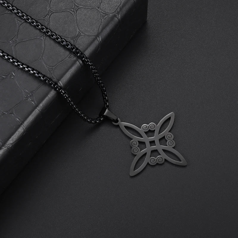 Witchcraft Witch Knot Necklace - Irish Trinity Knot Triple Spiral Pendant, Stainless Steel Ankh Cross Pentagram Amulet Jewelry