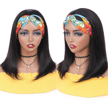 Headband Wig – 180% Density Bone Straight Peruvian Human Hair Wig for Black Women, Full Machine Made