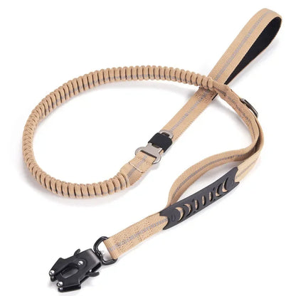 Reflective Shock-Absorbing Dog Leash – Heavy-Duty Tactical Bungee Leash with Car Seatbelt for Large Dogs, No-Pull Pet Leash